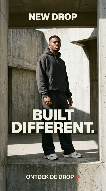 Voorbeeld Instagram Story voor Webshop: New drop: built different