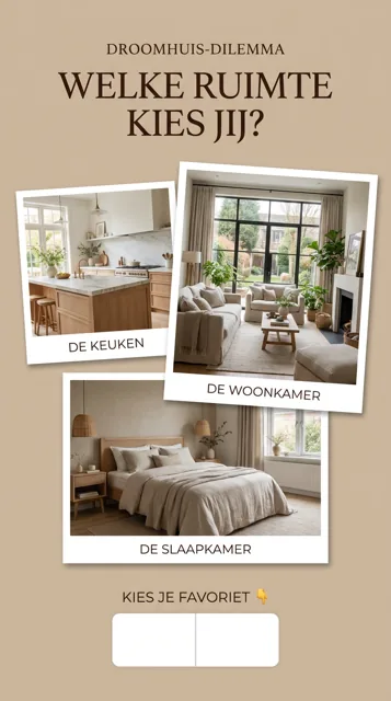 Voorbeeld Instagram Story voor Makelaars: Welke ruimte kies jij?